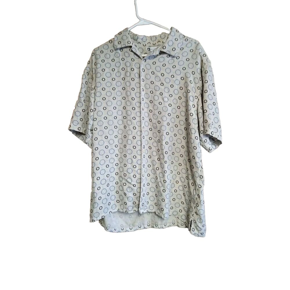 Bachrach 100% Silk Short Sleeve Button Down Shirt, Men's Size LG, Circle Pattern